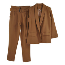 Load image into Gallery viewer, MVGIRLRU Office Ladies Solid 3 Pieces Set Buttonless Slim Blazer CamisTops and Pant Women Pants Suits